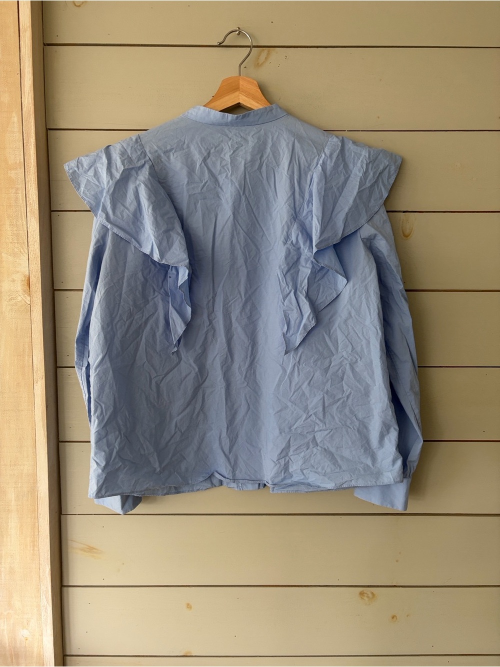 & Other Stories Light Blue Ruffle Cotton Blouse | Size US 12 - Picture 5 of 5